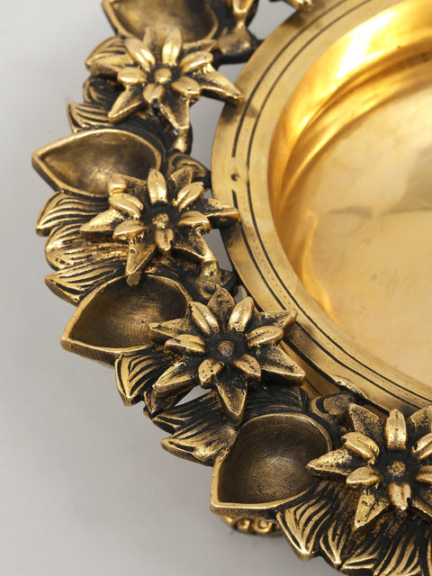 12" Designer Brass Urli with Multiple Diyas | Home Decor