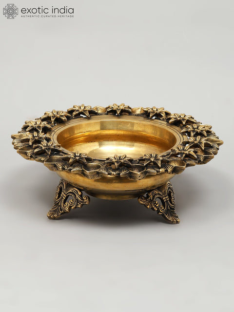 12" Designer Brass Urli with Multiple Diyas | Home Decor