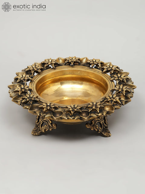 12" Designer Brass Urli with Multiple Diyas | Home Decor