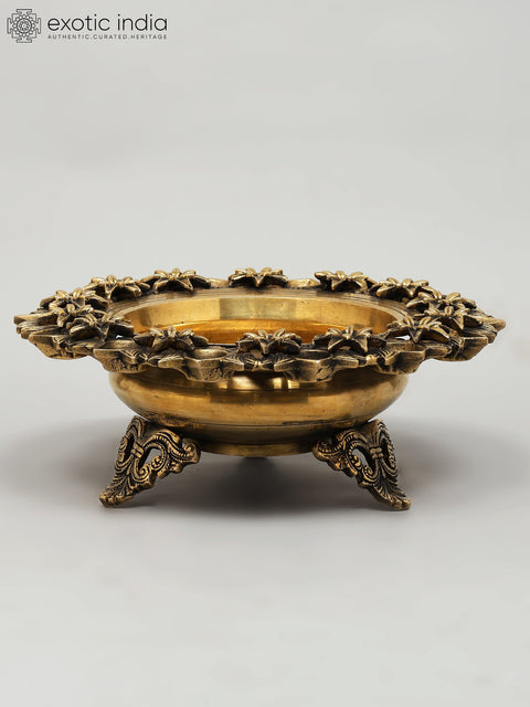 12" Designer Brass Urli with Multiple Diyas | Home Decor