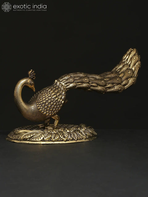 7" Superfine Brass Peacock Figurine | Table Decor