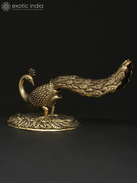 7" Superfine Brass Peacock Figurine | Table Decor