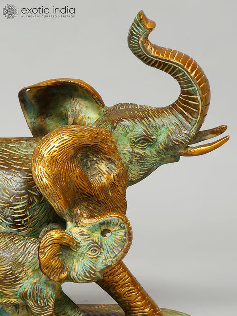 12" Mother with Baby Elephant | Decorative Brass Statue | Home Decor