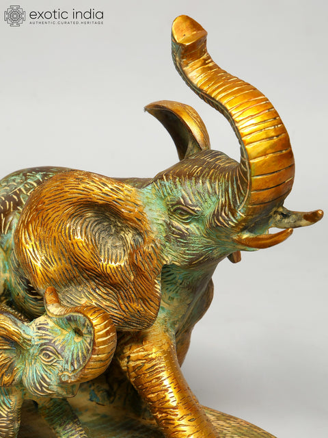 12" Mother with Baby Elephant | Decorative Brass Statue | Home Decor