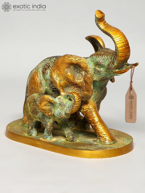 12" Mother with Baby Elephant | Decorative Brass Statue | Home Decor