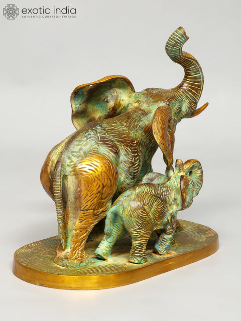 12" Mother with Baby Elephant | Decorative Brass Statue | Home Decor