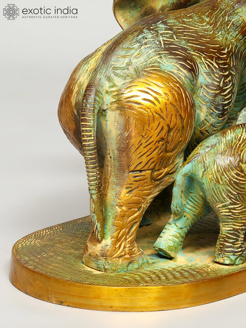 12" Mother with Baby Elephant | Decorative Brass Statue | Home Decor