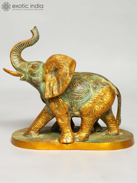 12" Mother with Baby Elephant | Decorative Brass Statue | Home Decor