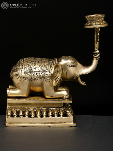 9" Brass Elephant with Candle Holder | Table Decor