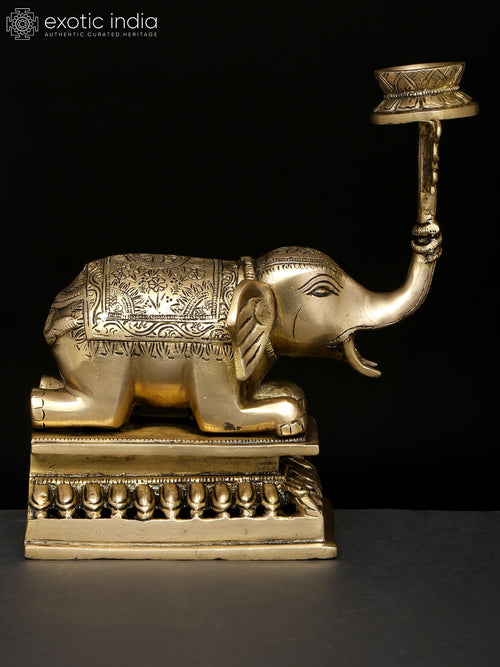 9" Brass Elephant Candle Holder Statue for Home Decor