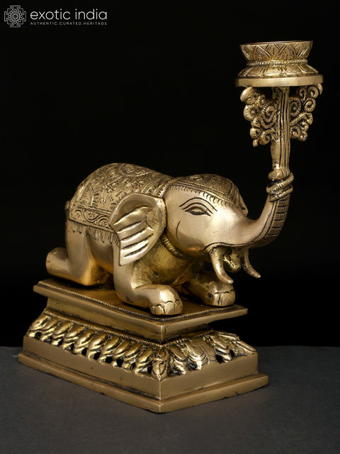 9" Brass Elephant with Candle Holder | Table Decor
