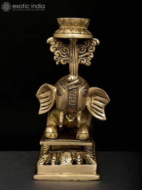9" Brass Elephant with Candle Holder | Table Decor