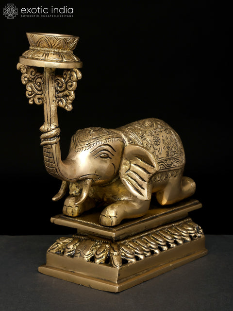 9" Brass Elephant with Candle Holder | Table Decor
