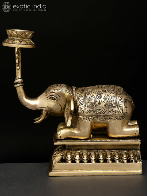 9" Brass Elephant with Candle Holder | Table Decor