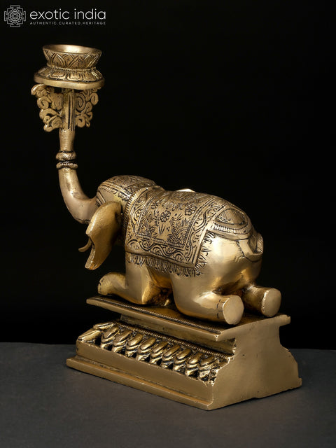 9" Brass Elephant with Candle Holder | Table Decor