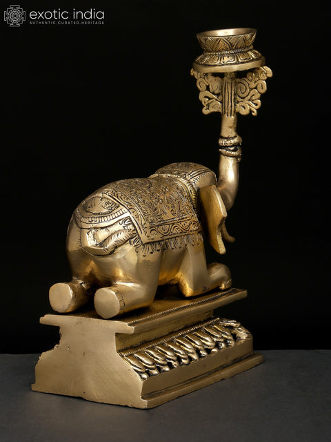 9" Brass Elephant with Candle Holder | Table Decor