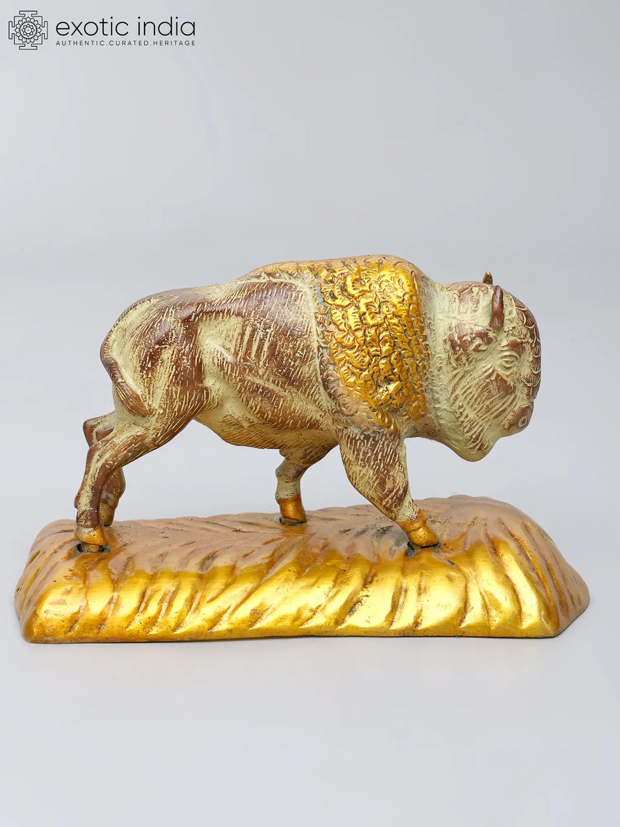 8" Brass Bison Figurine Statue for Home Decor