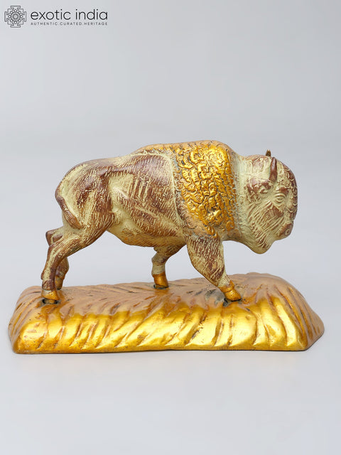 8" Bison Figurine | Brass Statue | Table Decor