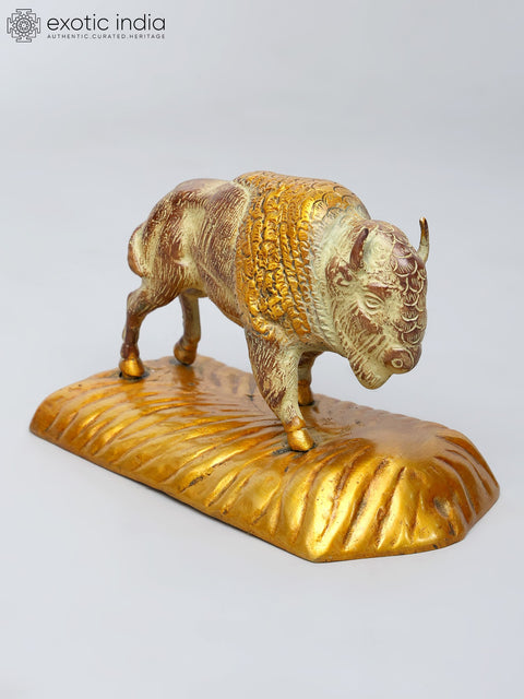 8" Bison Figurine | Brass Statue | Table Decor