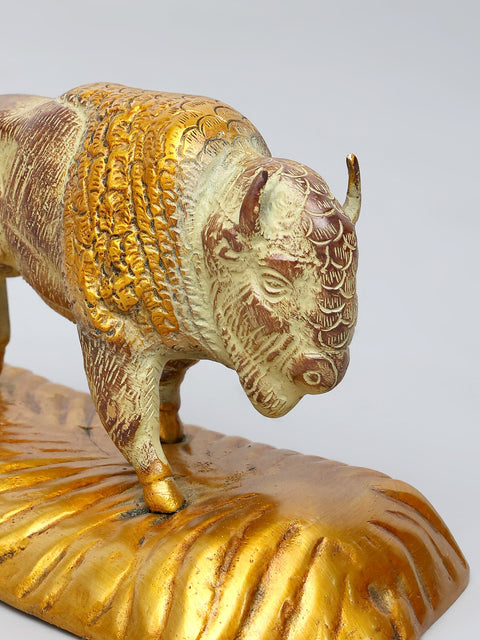 8" Bison Figurine | Brass Statue | Table Decor