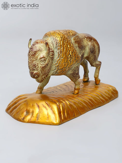 8" Bison Figurine | Brass Statue | Table Decor