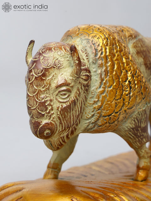 8" Bison Figurine | Brass Statue | Table Decor