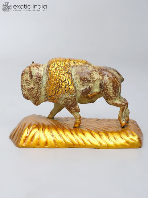 8" Bison Figurine | Brass Statue | Table Decor