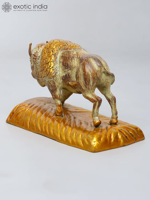 8" Bison Figurine | Brass Statue | Table Decor