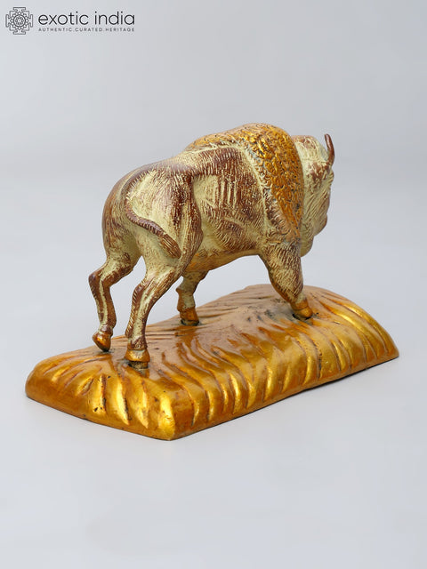 8" Bison Figurine | Brass Statue | Table Decor