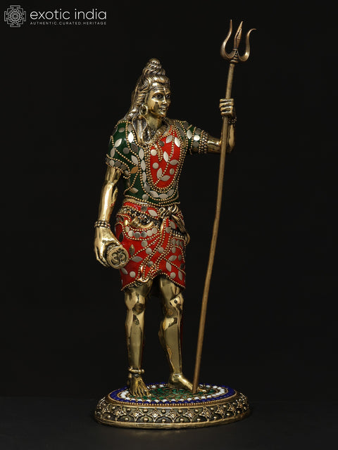 12" Superfine Standing Lord Shiva | Brass Statue with Inlay Work