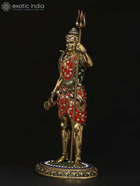 12" Superfine Standing Lord Shiva | Brass Statue with Inlay Work