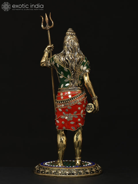 12" Superfine Standing Lord Shiva | Brass Statue with Inlay Work