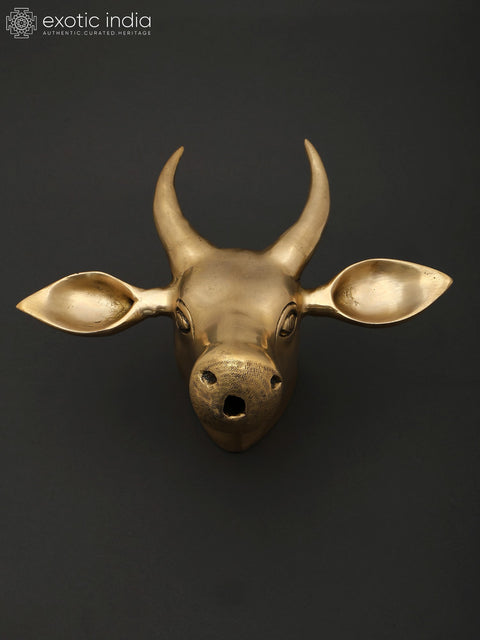 9" Brass Wall Hanging Cow Head | Home Decor