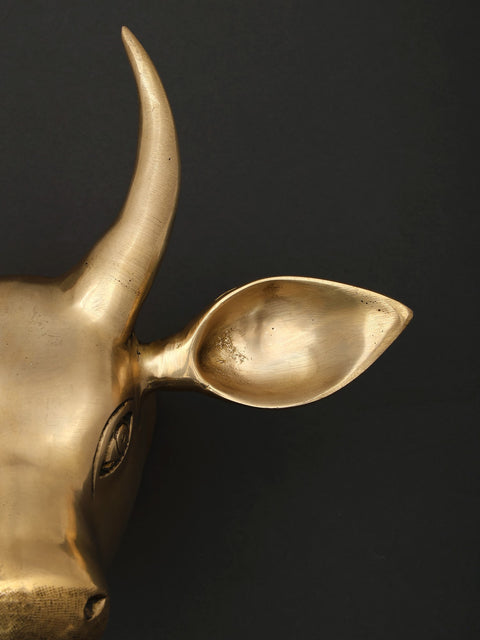 9" Brass Wall Hanging Cow Head | Home Decor