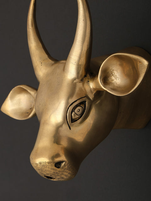 9" Brass Wall Hanging Cow Head | Home Decor