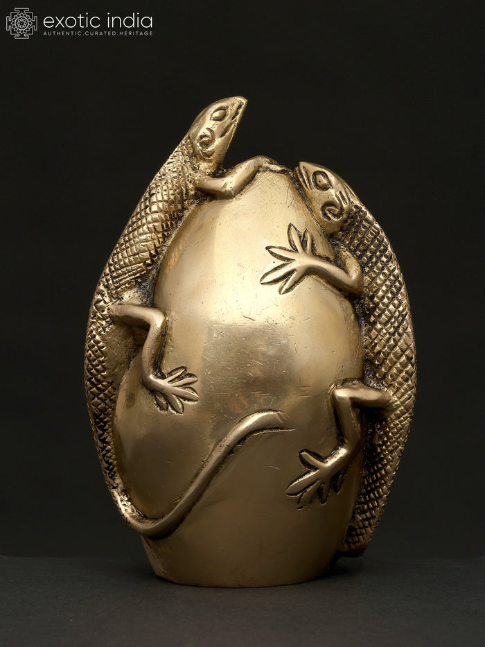 5" Decorative Brass Lizard Statue for Home Decor