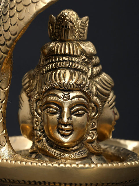 5" Small Nandimukh Shivalingam with 3 Shiva Faces | Brass Statue