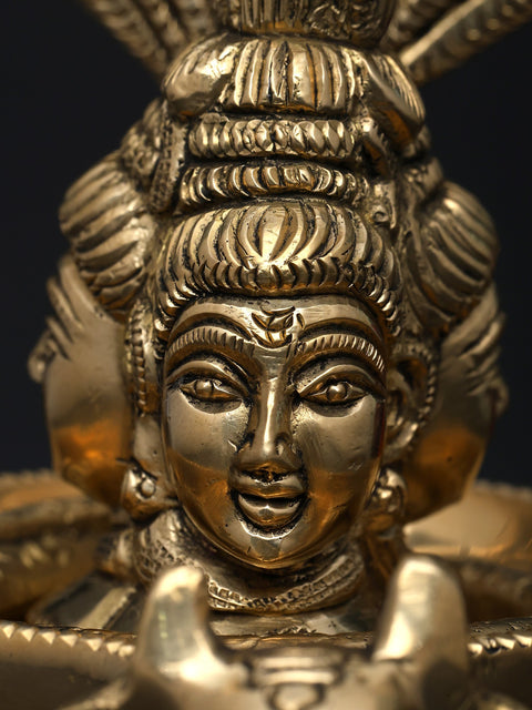 5" Small Nandimukh Shivalingam with 3 Shiva Faces | Brass Statue