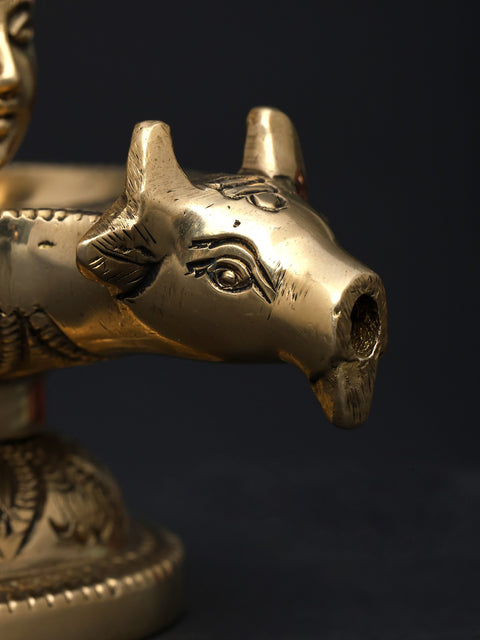 5" Small Nandimukh Shivalingam with 3 Shiva Faces | Brass Statue