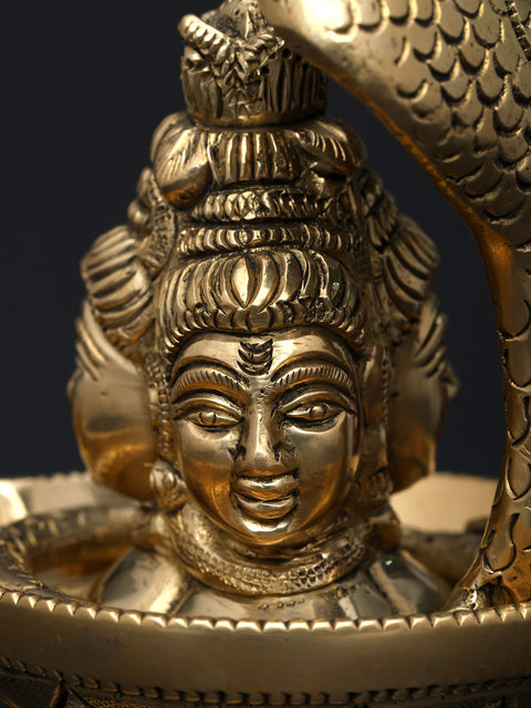5" Small Nandimukh Shivalingam with 3 Shiva Faces | Brass Statue