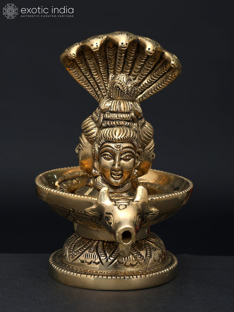5" Small Nandimukh Shivalingam with 3 Shiva Faces | Brass Statue