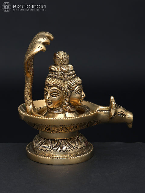 5" Small Nandimukh Shivalingam with 3 Shiva Faces | Brass Statue