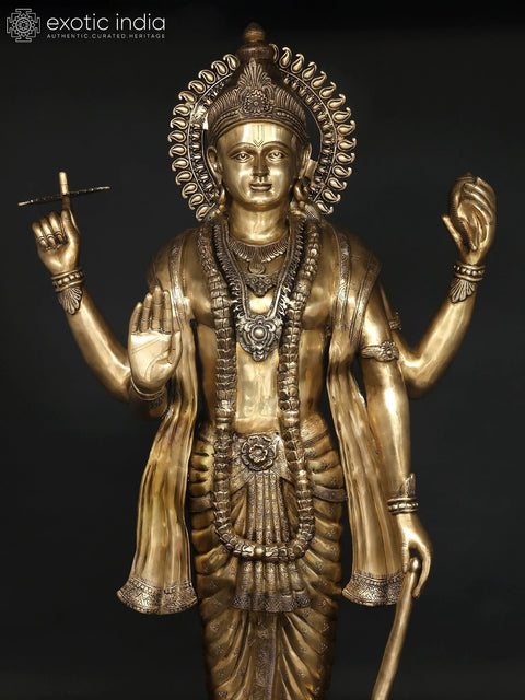 72" Huge Four Armed Standing Lord Vishnu (Narayan) | Brass Statue