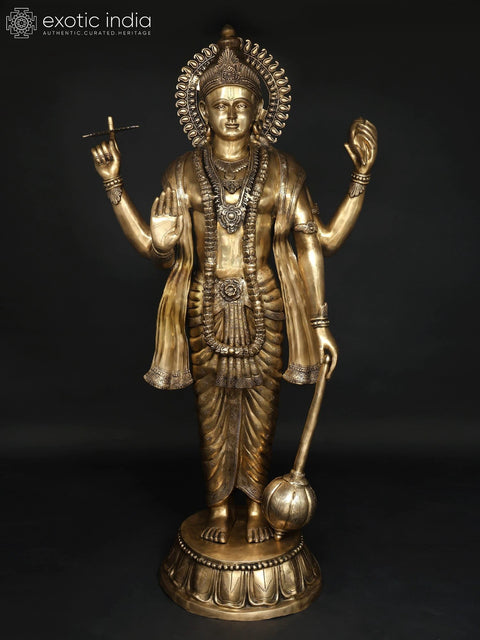 72" Huge Four Armed Standing Lord Vishnu (Narayan) | Brass Statue