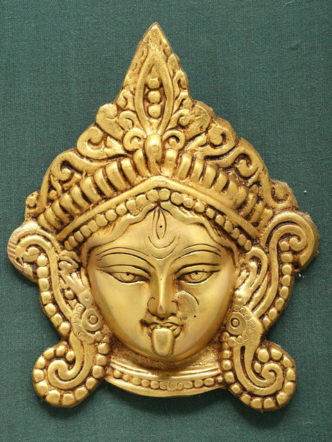 14" Wood Framed Goddess Durga Statue in Brass | Wall Hanging