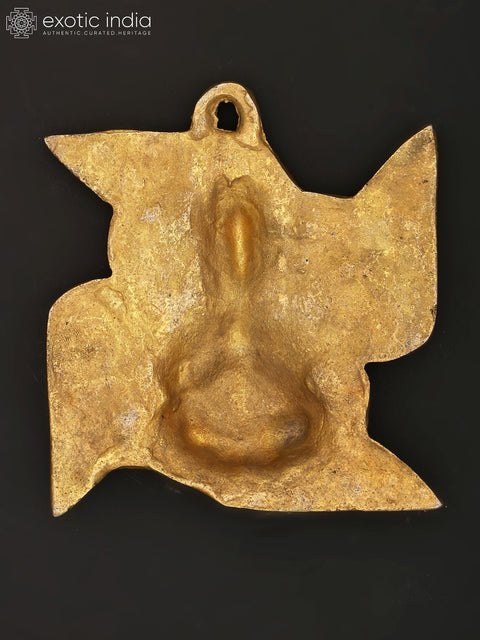 5" Small Blessing Lord Ganesha on Swastik | Wall Hanging | Brass Statue with Inlay Work