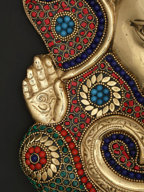 10" Lord Ganesha | Wall Hanging Brass Statue with Inlay Work