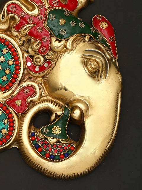 10" Stylized Lord Ganesha with Om | Wall Hanging | Brass Statue with Inlay Work