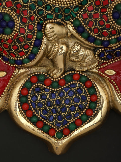 10" Bhagawan Ganesha on Lotus | Wall Hanging | Brass Statue with Inlay Work