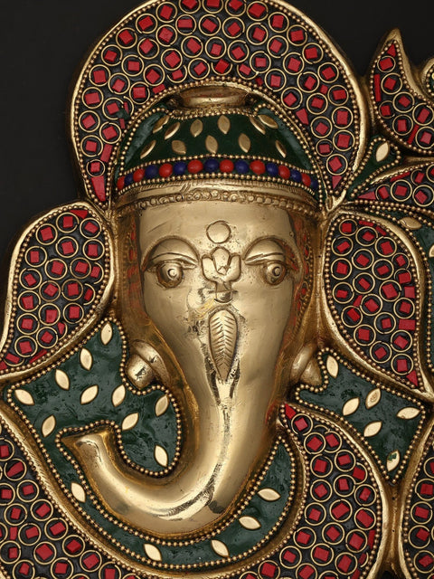 9" Om Style Ganesha | Wall Hanging | Brass Statue with Inlay Work